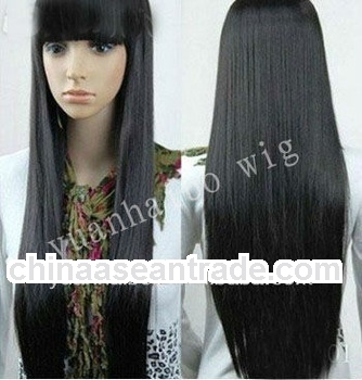 Top Quality Luxury 22" #1B Silky Straight, Indian Virgin Hair full lace wigs with bangs