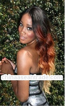Top fashion three tone ombre color #1b/33/27 loose wave 100% virgin indian human hair full lace wig