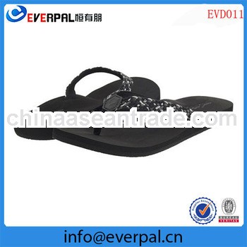 Ultra soft woven strap rubber sponge outsole ladies black beach sandal