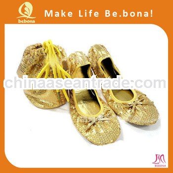 Wholesale Elegant fashion Gold sequins flexible ballerina shoes