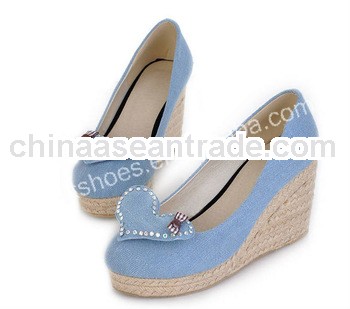 Women stylish blue jean shoes nice wedge shoes for women fancy wedge shoes