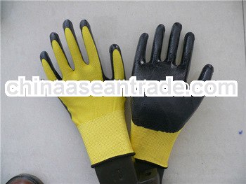 Yellow nitrile coated gloves