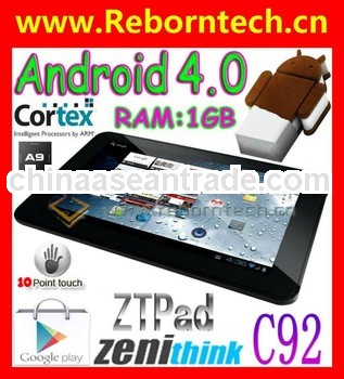 Zenithink C92 Tablet ZTpad Cortex A9 1GB Ram 8GB HDD Capacitive Touch Tablet PC WiFi 3G