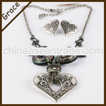 alloy heart pendant natural shell necklace sets for african fashion jewelry set