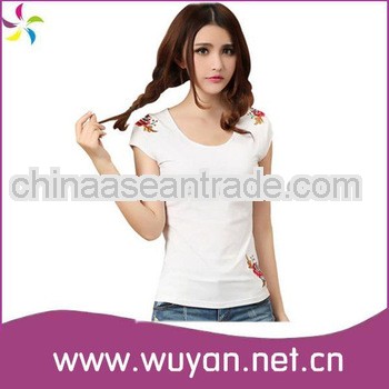 cotton fashion white plain slim fit tight women t shirt with short sleeve