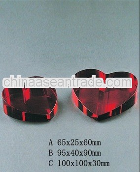 crystal red heart paperweight with engraved for crystal trophy and award (R-0382)