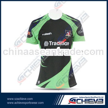 custom stripe sublimation green rugby jersey for man