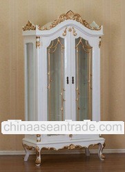 White Painted China Cabinet 2 Doors with Gold Leaf