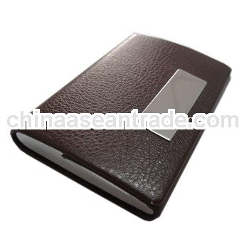 engraving logo stainless iron & leather business card holder in brown wholesale