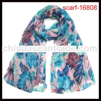 fashion blue flower print voile stock scarves