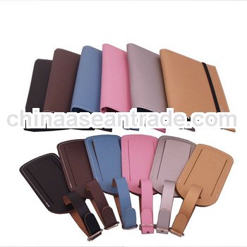 fashion leather passport case and luggage tag set wholesale for travelling hotel promo gifts