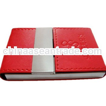fashion red business card holder case with metal feature for promotional gifts