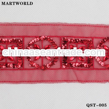 glittery red wide beaded waist elastic belt(QST-005)