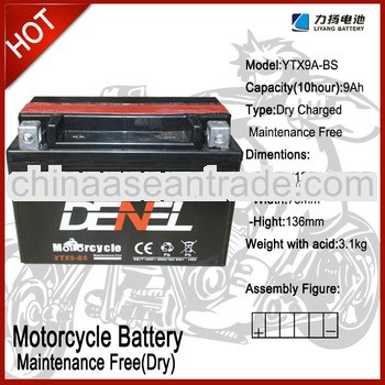 good quality YTX9A-BS maintenance free motorcycle lead acid battery