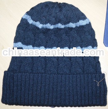 hat manufacturer supply adult cable knitted beanie hats with folded up cuff