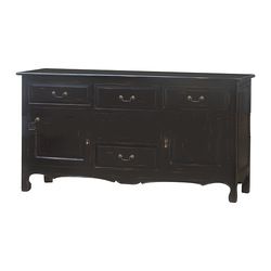 Black Painted Distressed Buffet 5 Drawers and 2 Doors