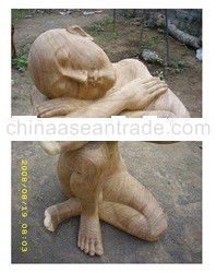 Hard Sitting Human Wooden Carved Wooden Statue