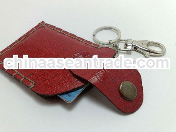 nice red leather name card holder with ring