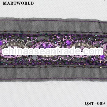 noble purple magnetic wasit cinch belt with sequined and beaded design(QST-009)