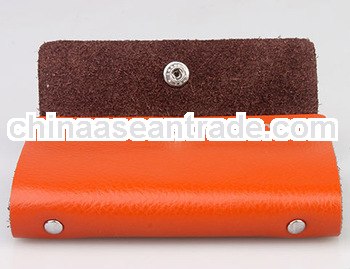 orange color hand stitched leather card holder