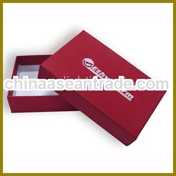 red decorative cardboard box with white custom logo