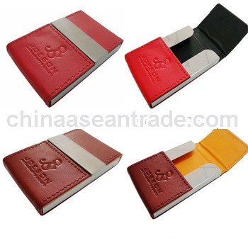 red metal and business card holder with metal frame and embossed logo