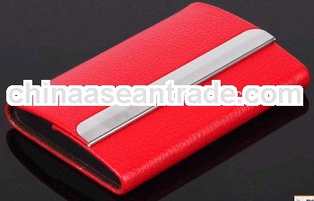 red metal and leather business card holder case for promotional gifts