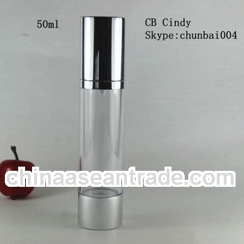 silver aluminium airless pump bottle