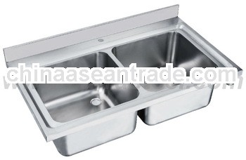 stainless steel commercial double sink with drain board