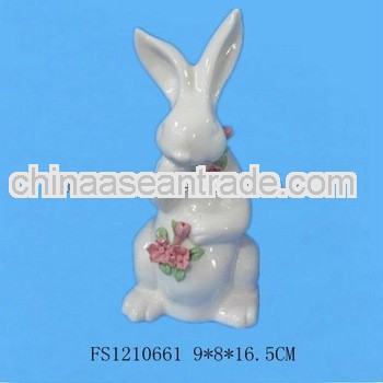 white ceramic easter rabbit figurines