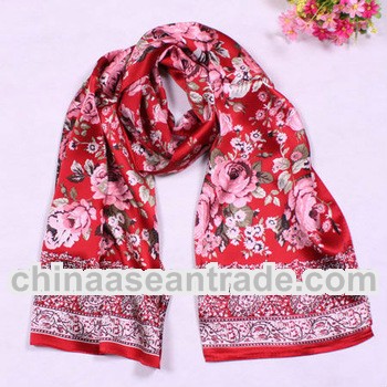 women fashion floral print mulberry silk scarf
