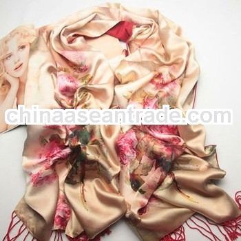 women fashion long floral silk custom printed scarf