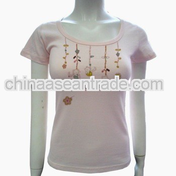 womens high quality cotton oem pink short sleeve tees