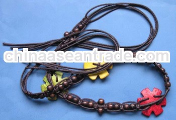 wooden beads assorted color coconut leather thread belt
