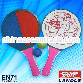 wooden rackets beach paddle with velcro throw and catch set
