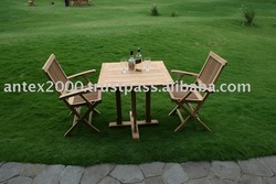 Teak Garden and Outdoor Furniture, 2 Folding Armchairs And One Square Table